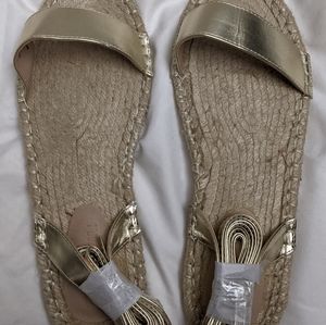 NWOT ASOS Brand Gold Ankle Tie Espadrilles Size 9UK Wide Fit- 11W ( Wide Width )